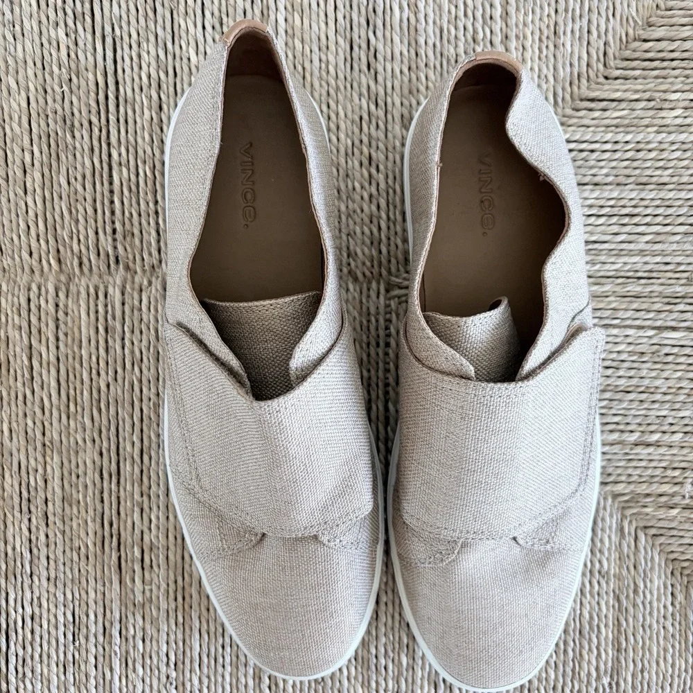 Women's Vince Blair Sz 10M EU40 Tan Burlap Rip Strap Sneaker Shoe MRP$175